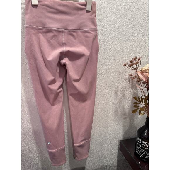 Lululemon Wunder Under Crop 23" Ribbed Pink Leggings Size 2 Yoga Running Pants - Picture 2 of 4